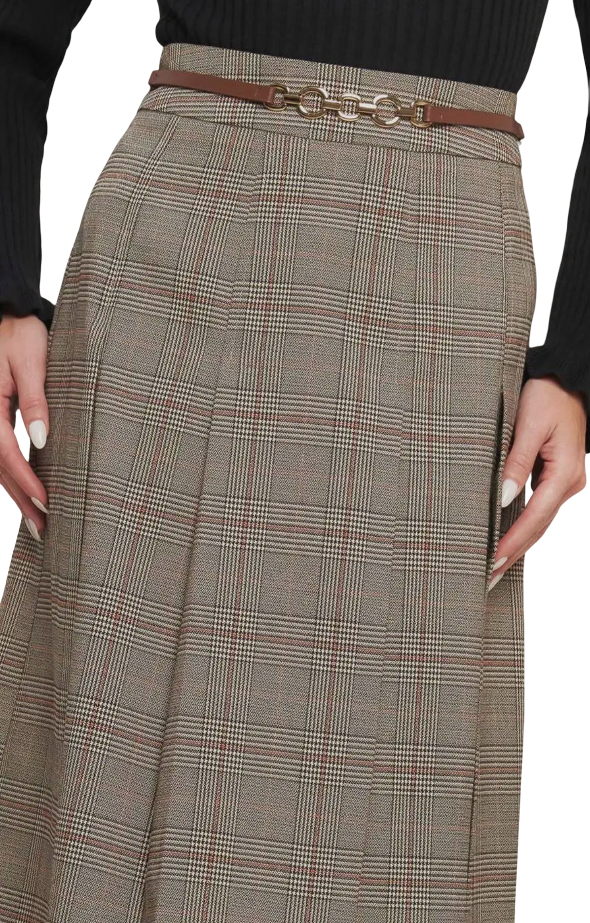 Apparel- Flying Tomato Pleated Woven Midi Skirt with Belt