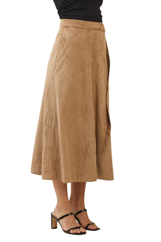 Apparel- Able Belted A Line Vegan Suede Midi Skirt