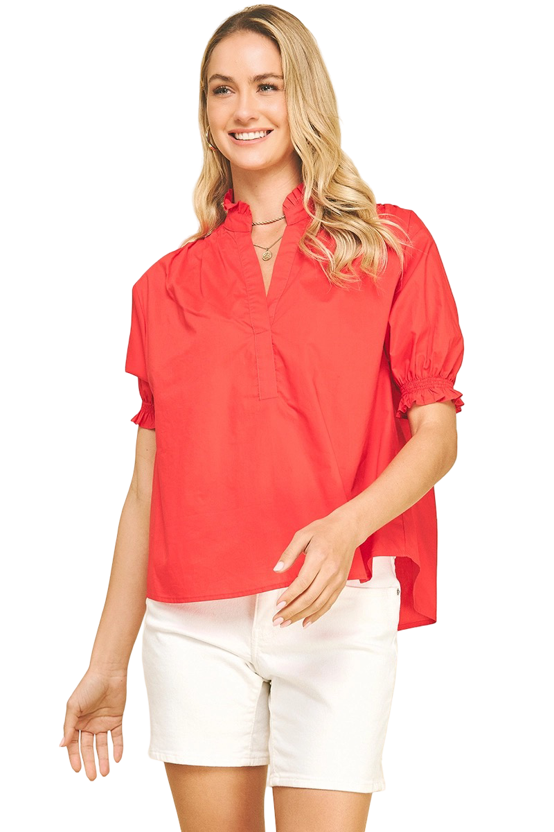 Apparel- Pinch Balloon Sleeve Blouse Short Sleeve Top