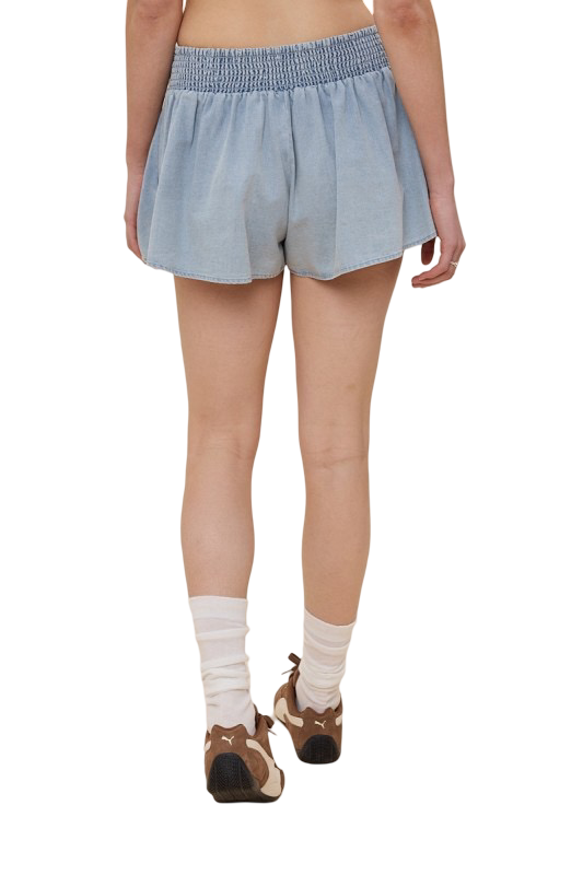 Apparel- Sky to Moon Denim Smocked Flare Mini Skirt Skort