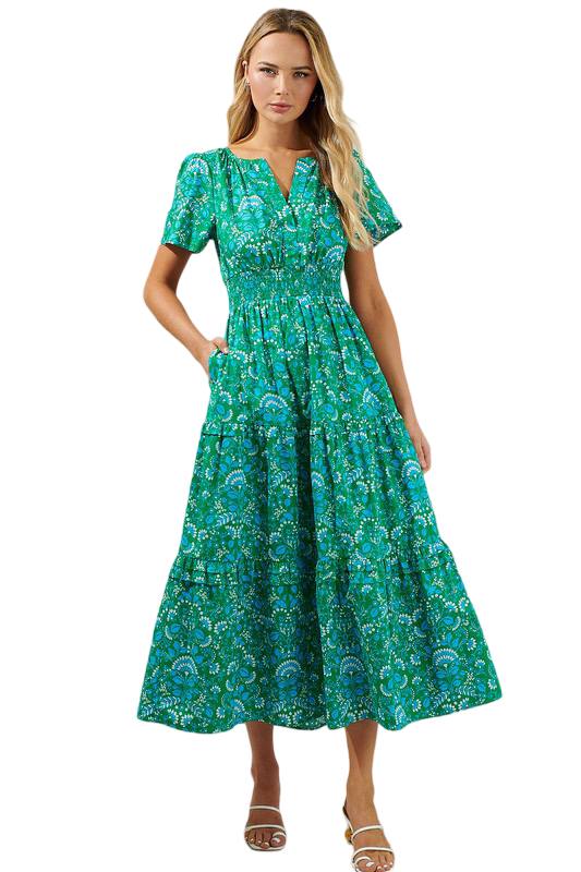 Apparel- Sugarlips Alina Floral Palmer Poplin Tiered Maxi Dress