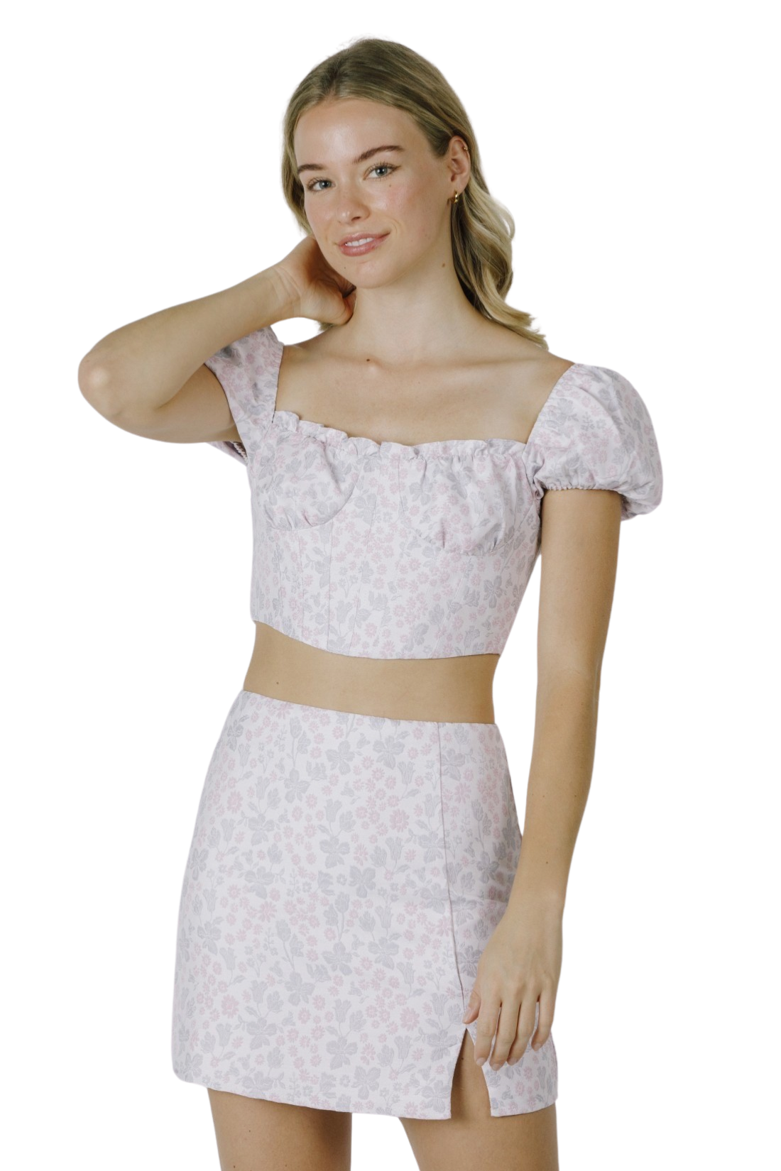 Apparel- Storia Pattern Front Slit Mini Skirt