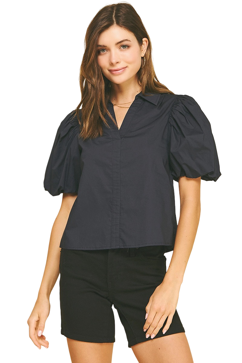 Apparel- Pinch Bubble Sleeve Short Sleeve Top