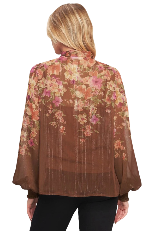 Flying Tomato Tie Front Floral Woven Top