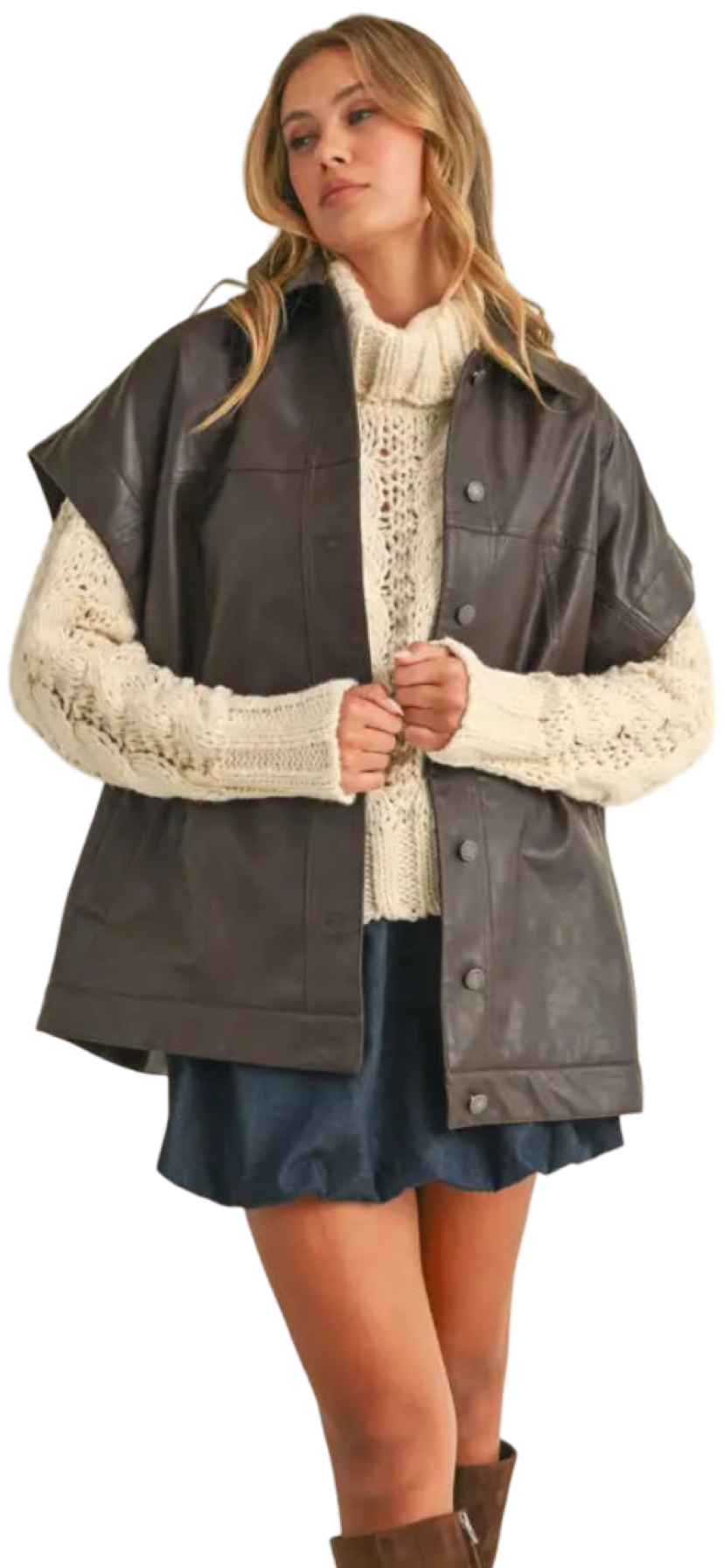 Apparel- Klesis Oversized Faux Leather Vest with Pockets