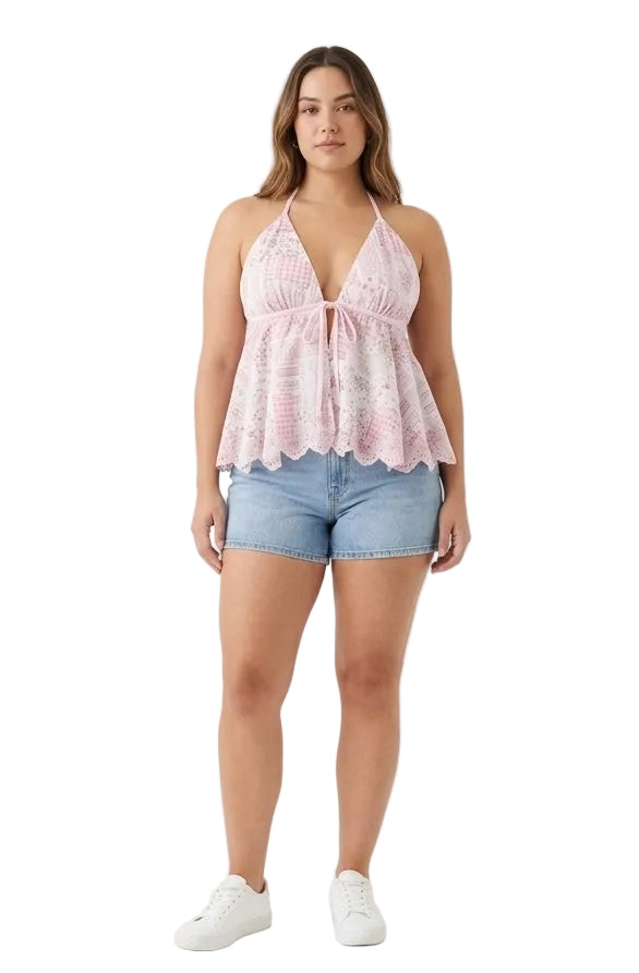 Needii Eyelet Patchwork Handkerchief Top