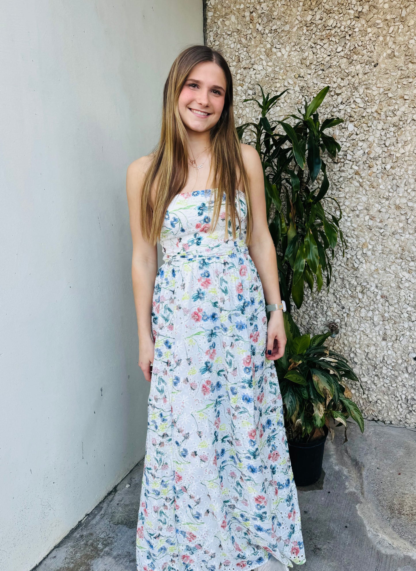 Apparel- Storia Eyelet Floral Maxi Dress