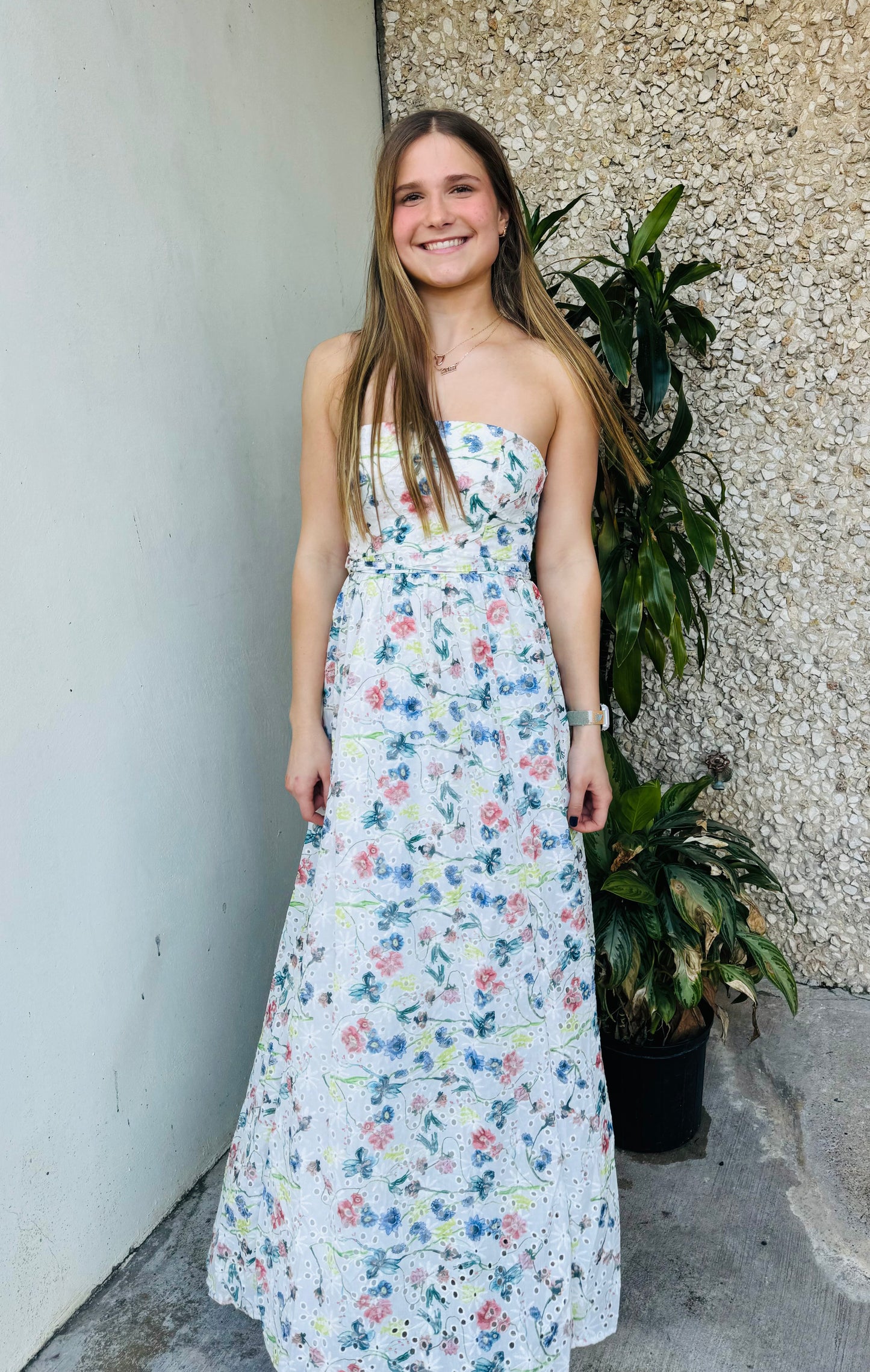 Apparel- Storia Eyelet Floral Maxi Dress