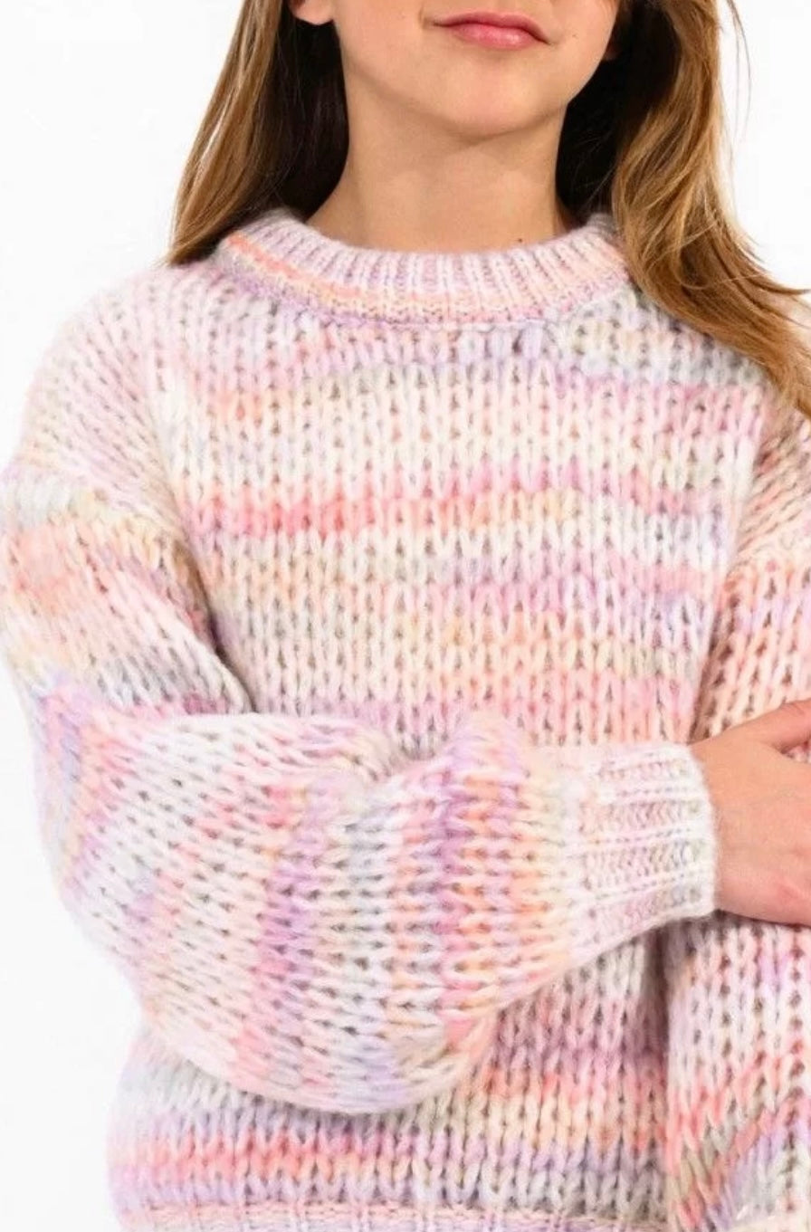Girls-Mini Molly Bracken Knitted Multi Crew Neck Sweater