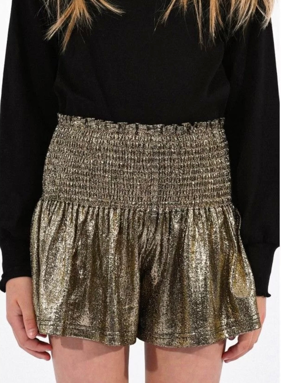 Girls-Mini Molly Bracken Smocked Metallic Shorts