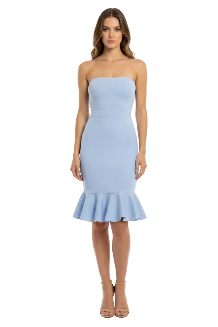 mable blue dress Strapless Ruffle Bottom Mini Coral / Large Darcy Backless Dress
