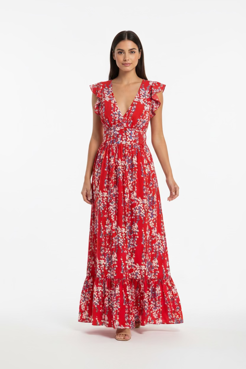PartyEight Multi Color Floral Ruffled Midi Skirt Outfit Set