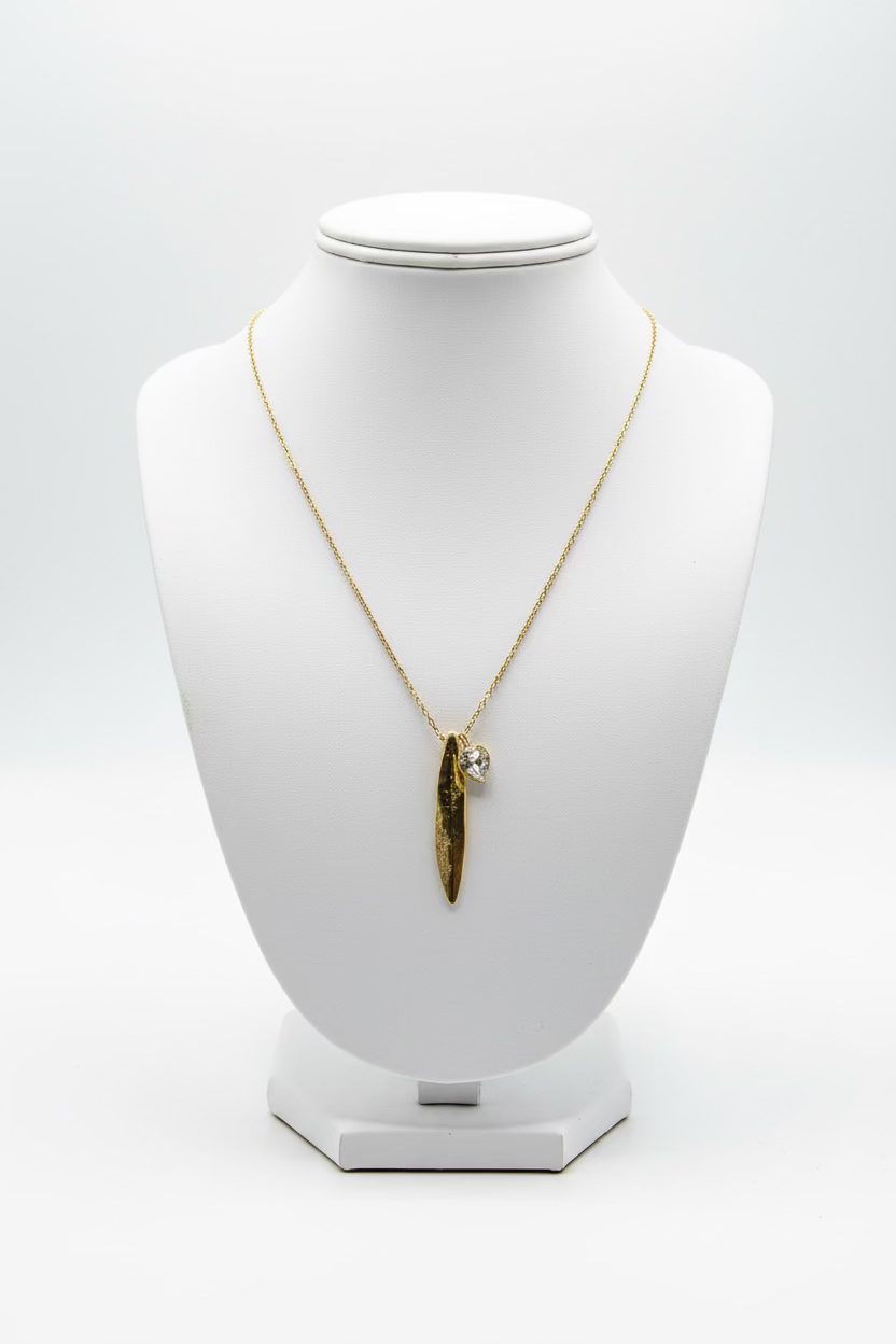 Necklaces- Kalliope Drop Leaf and Crystal Necklace