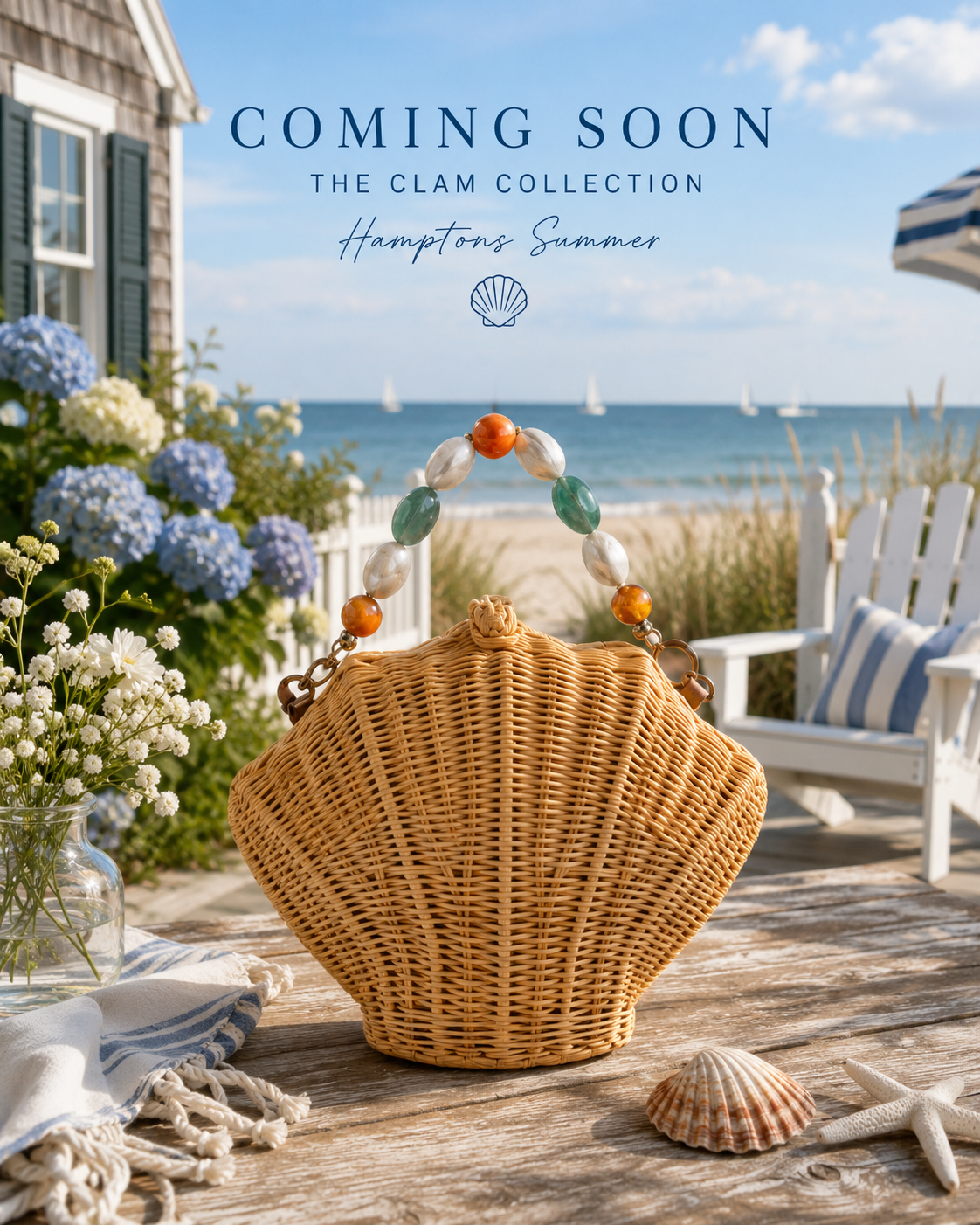 Jelavu Hamptons Collection Crafted Clam Shell Wicker Straw Clutch