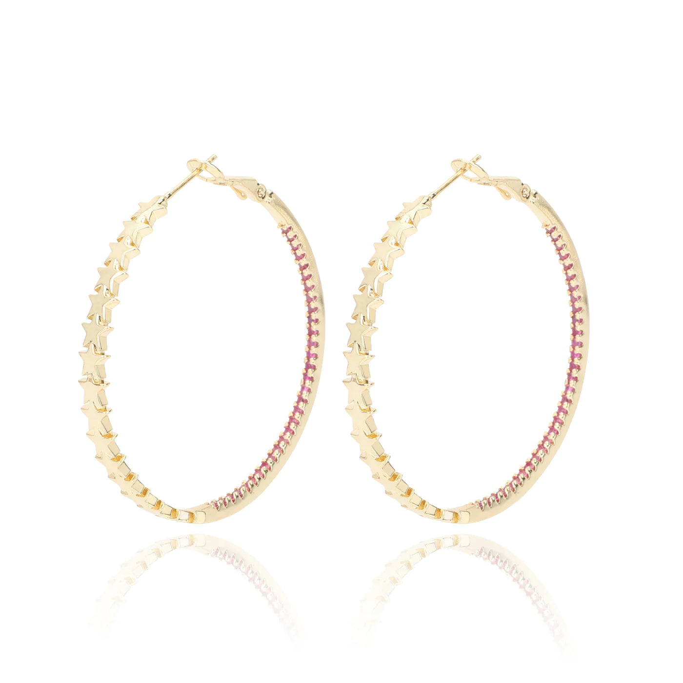 Earrings- Vintage Havana Serenity Pink Stone Hoop Earring With Gold Plated Stars