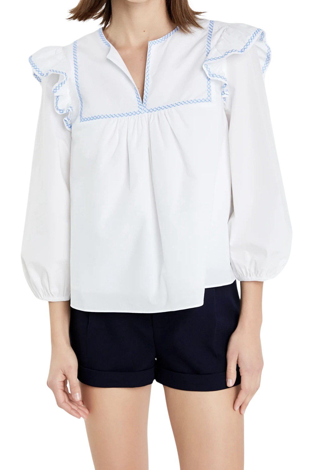 Apparel- English Factory Contrast Embroidery Detail Shirt