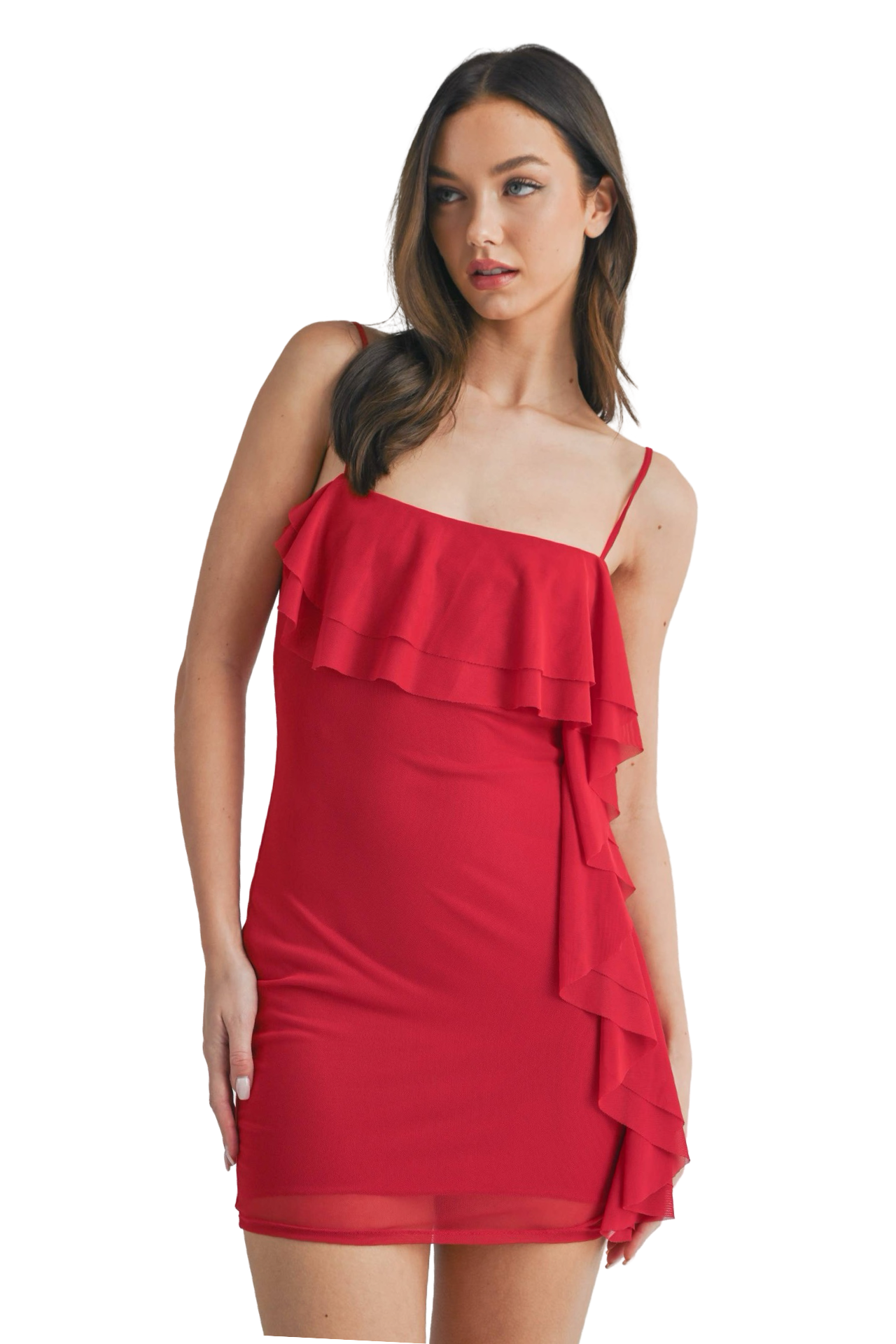 Klesis Sleeveless Mesh Mini Dress with Ruffle Red / Small Klesis Sleeveless Mesh Mini Dress with Ruffle Red / Small