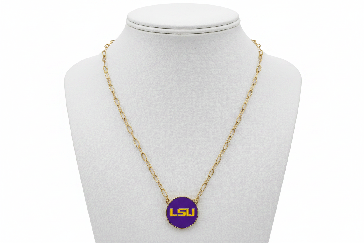 Necklaces- Canvas LSU Tigers Enamel Pendant