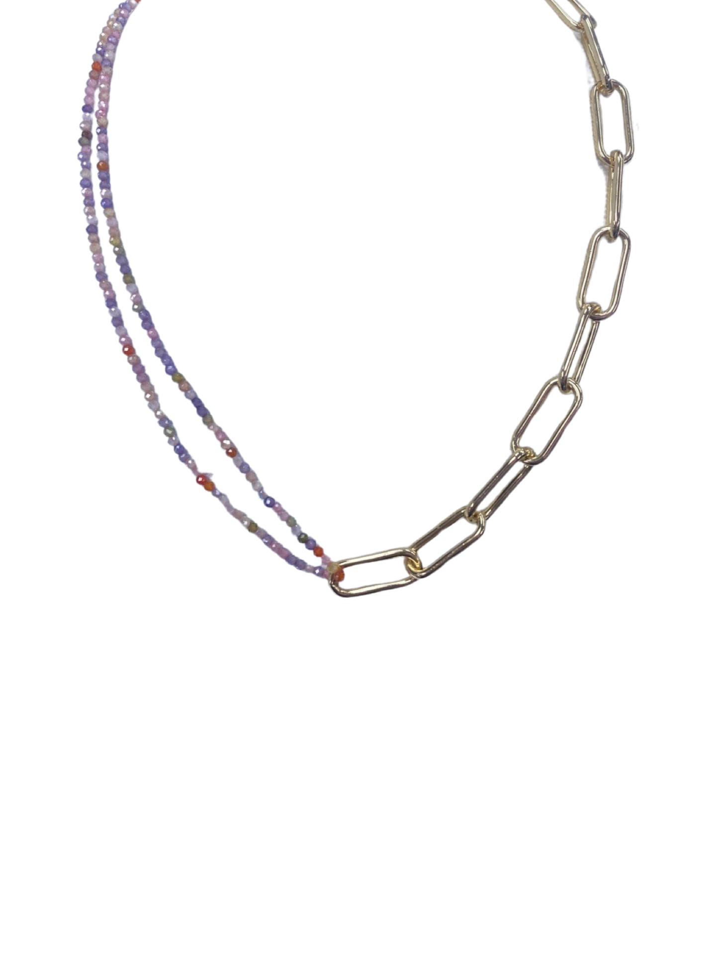 Necklaces- M&E Bling Half Double Beaded and Half Paperclip Necklace