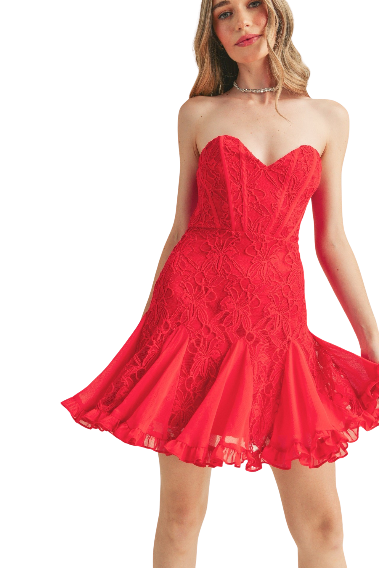 Apparel- Mable Floral Lace Tube Mini Dress