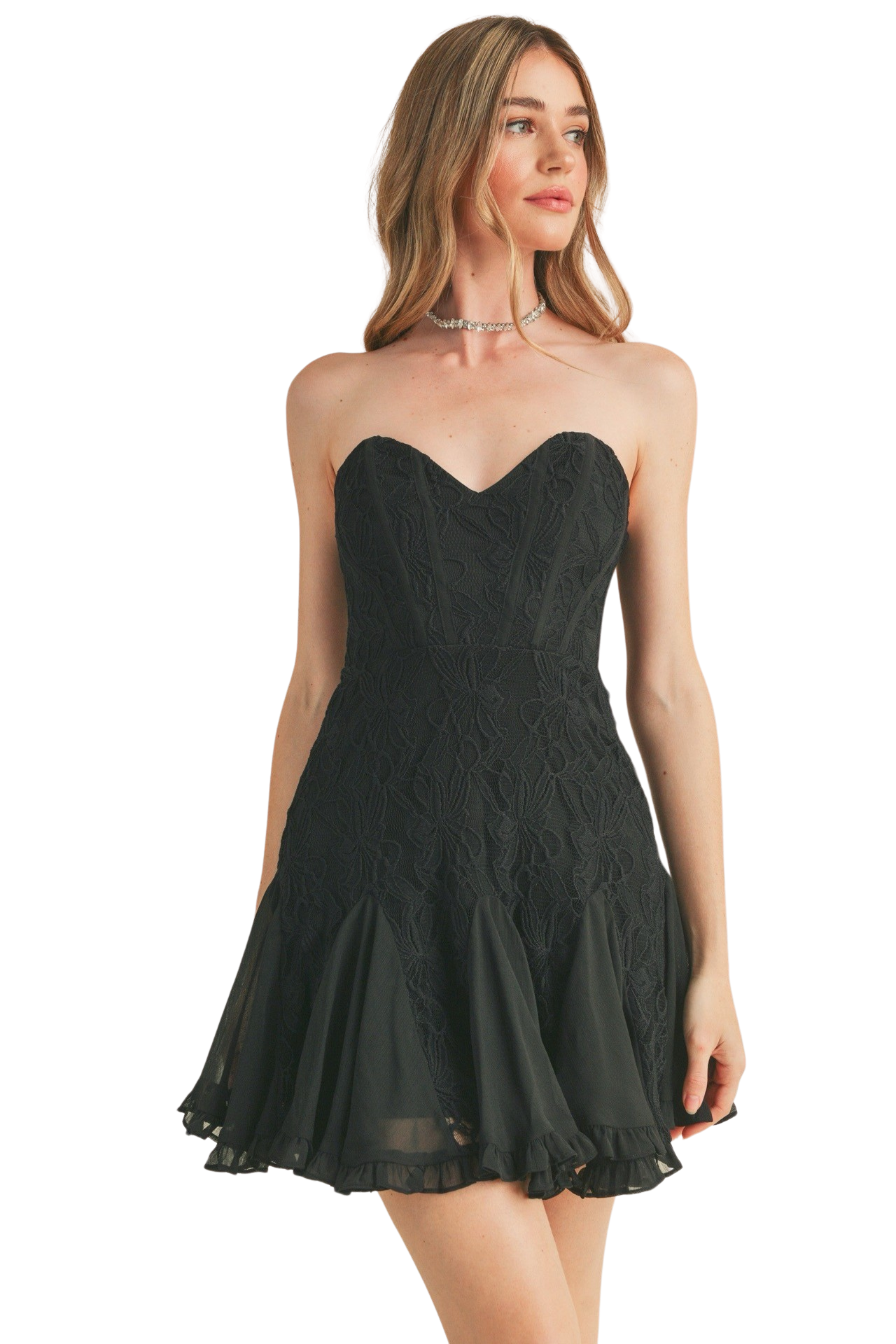 Apparel- Mable Floral Lace Tube Mini Dress