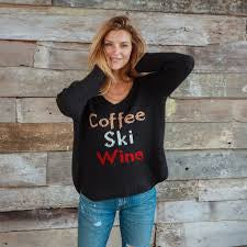 Apparel- Wooden Ships Coffee Ski Wine V Neck Sweater