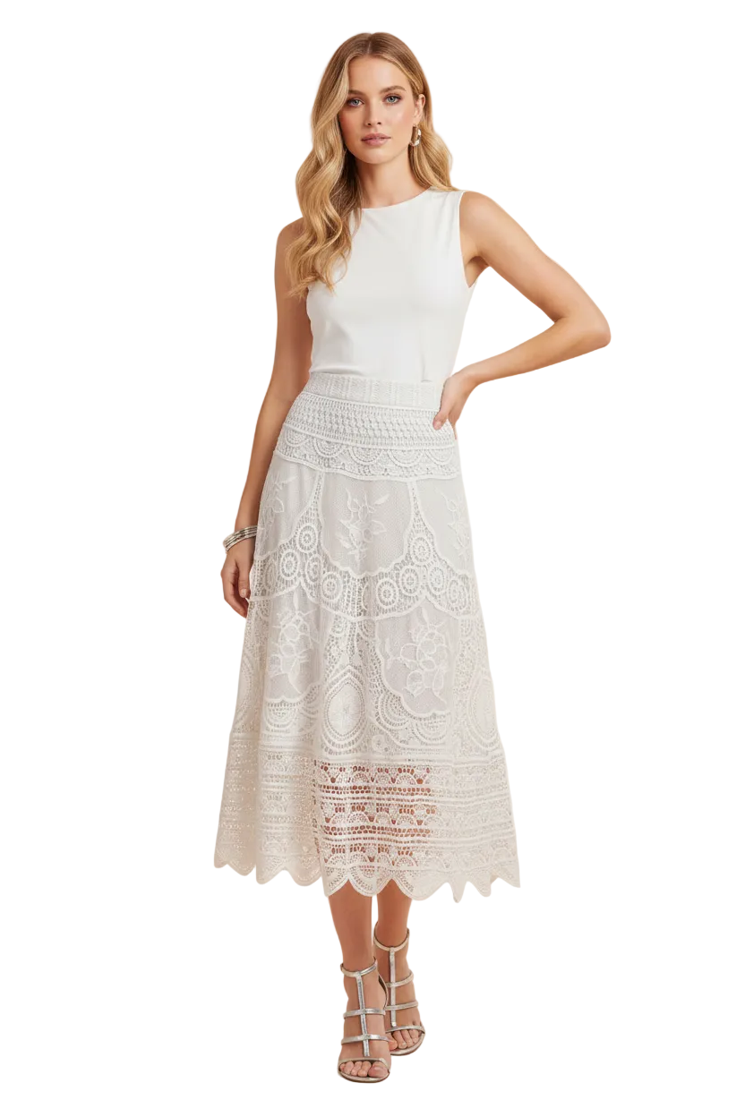 Hem and Thread Crochet Midi Skirt