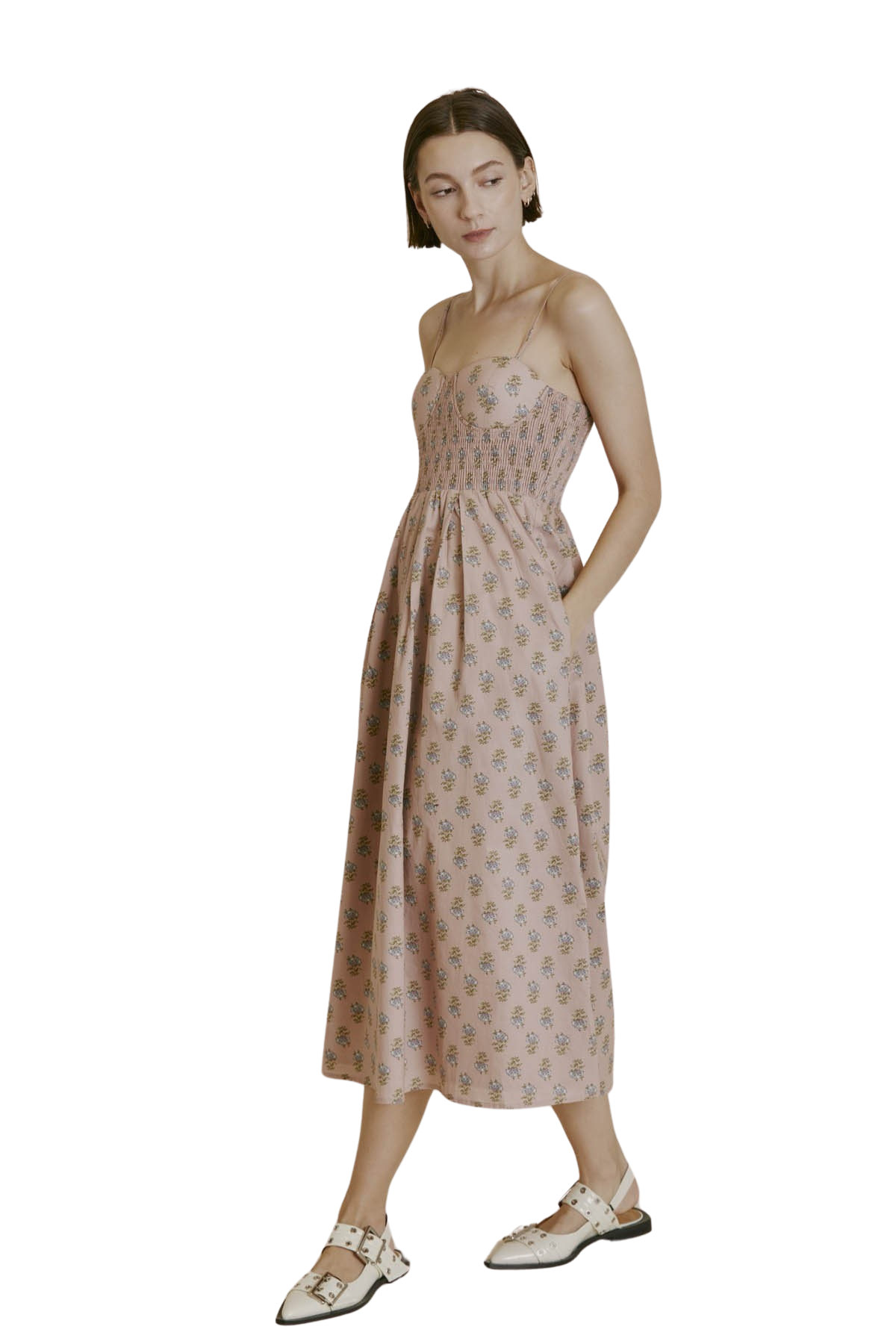 Apparel- Aureum Floral Pleated Midi Dress