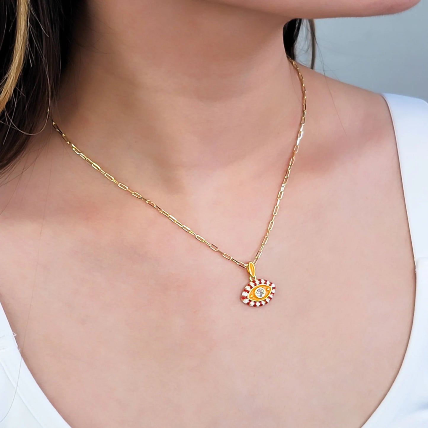 Necklaces- M&E Bling Enamel Eye Necklace