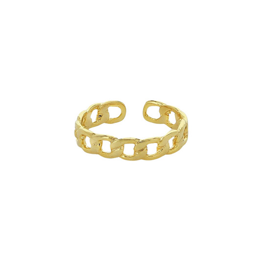 Rings- M&E Bling Curb Chain Gold Ring-krn002