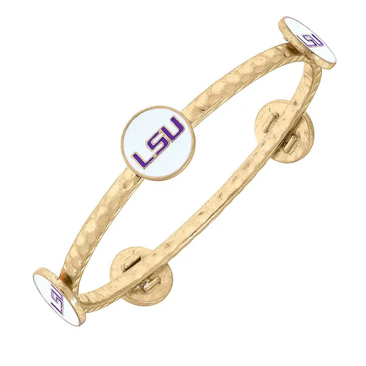 Bracelets- Canvas Game Day LSU Logo Enamel Bangle in Worn Gold