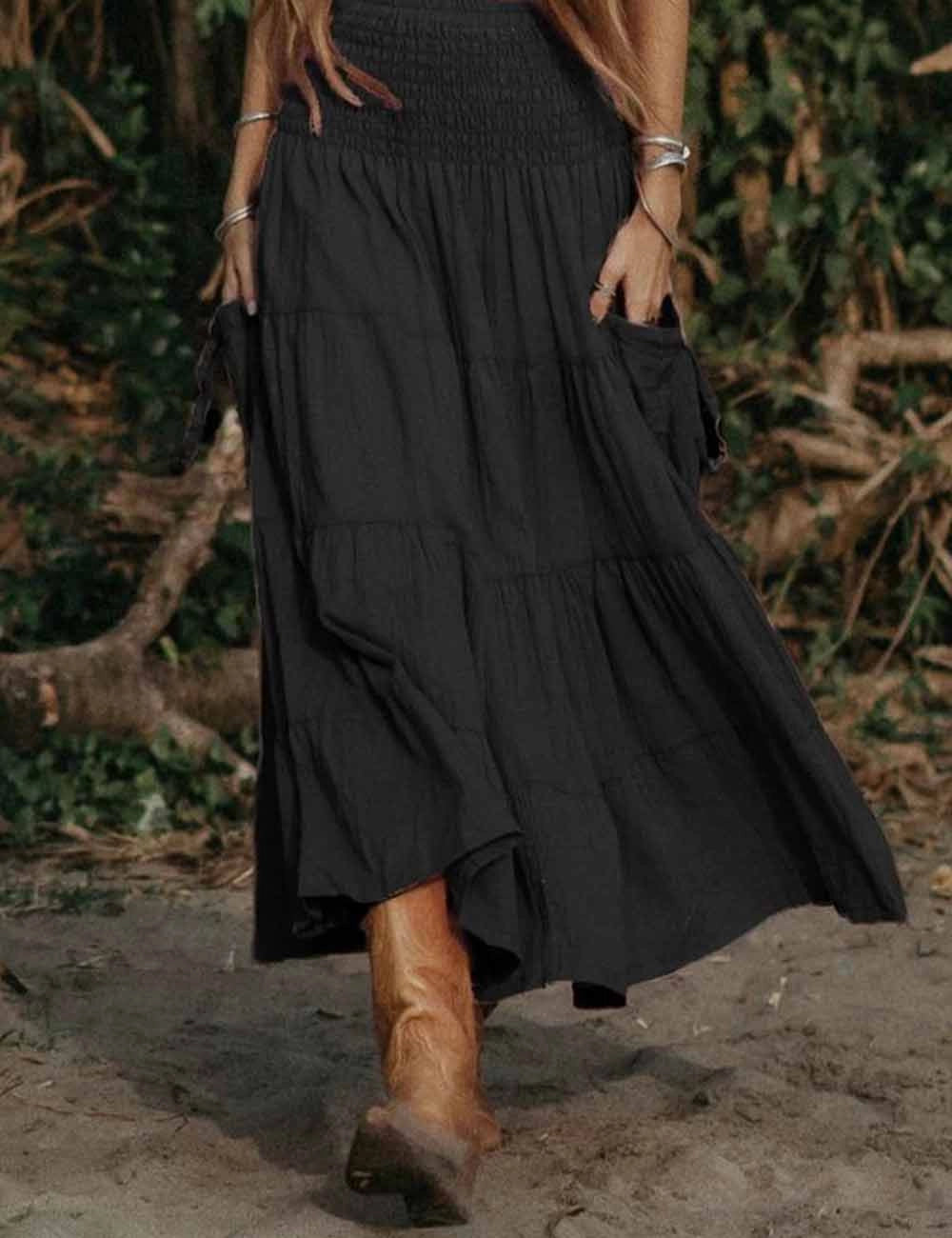 Apparel- Sweet Karma Boho Ruched Maxi Skirt