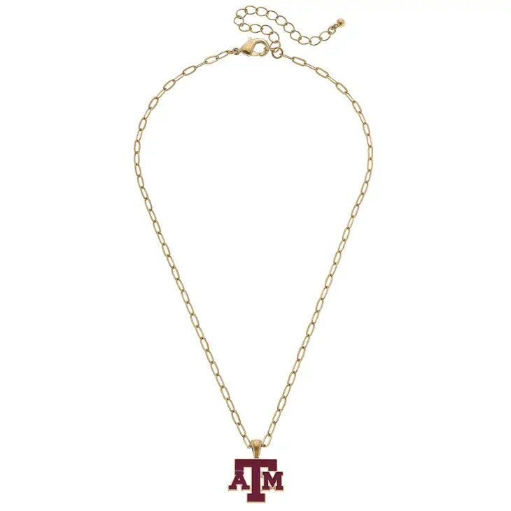 Necklaces- Canvas A&M Aggies Enamel Pendant