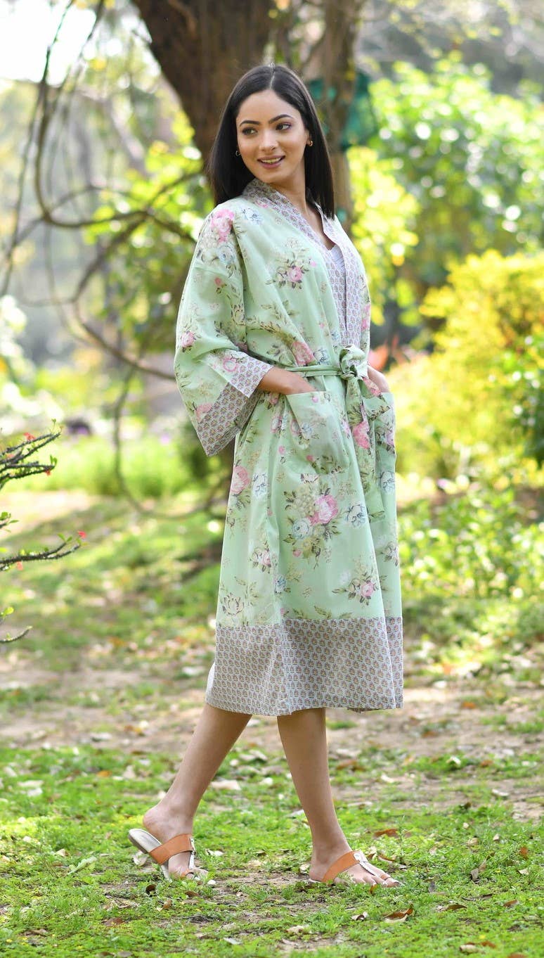 Apparel- Handprint Potpourri Celadon Kimono