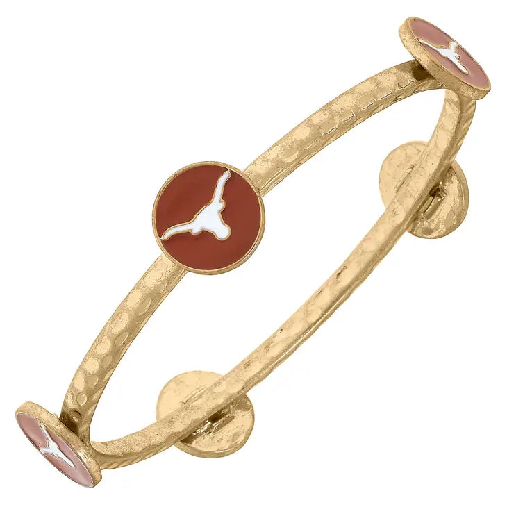 Bracelets- Canvas Game Day Texas Logo Enamel Bangle in Worn Gold