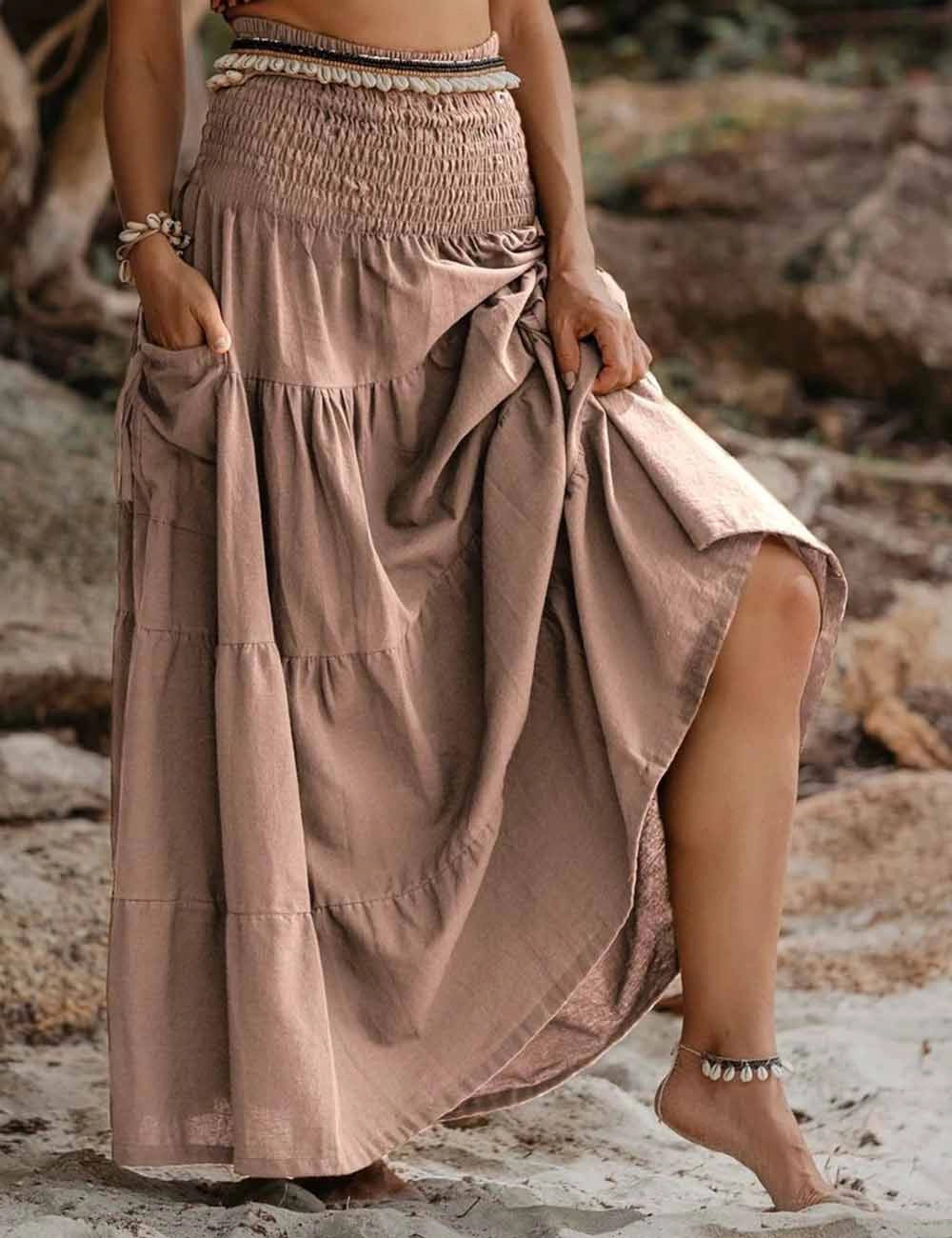 Apparel- Sweet Karma Boho Ruched Maxi Skirt