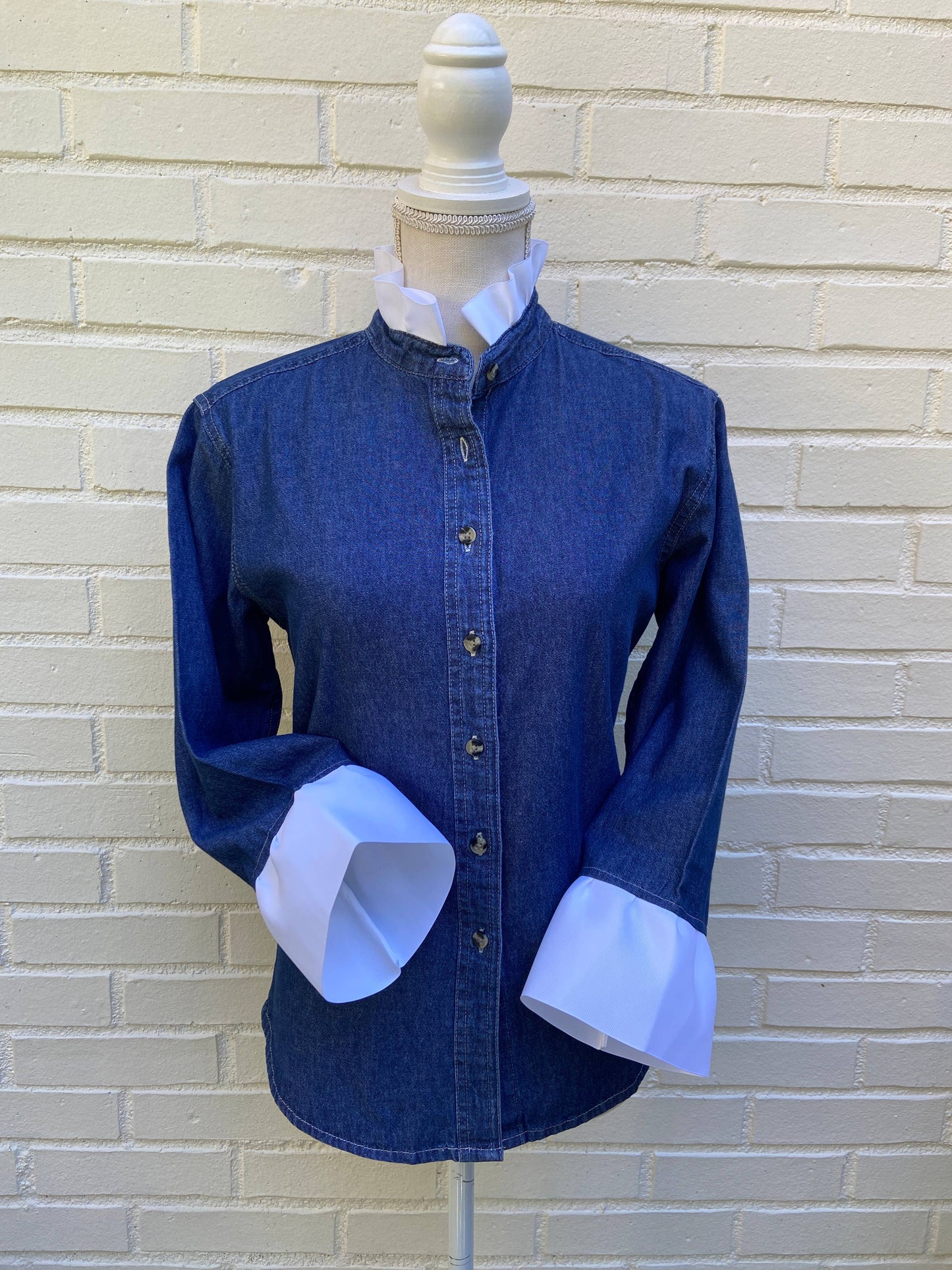 Apparel-Pearly Vines Barbara Ann Denim Ribbon Trim 3/4 Sleeve