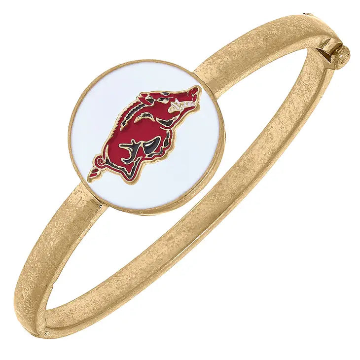 Bracelets- Canvas Game Day Razorback Statement Enamel Bangle in Worn Gold