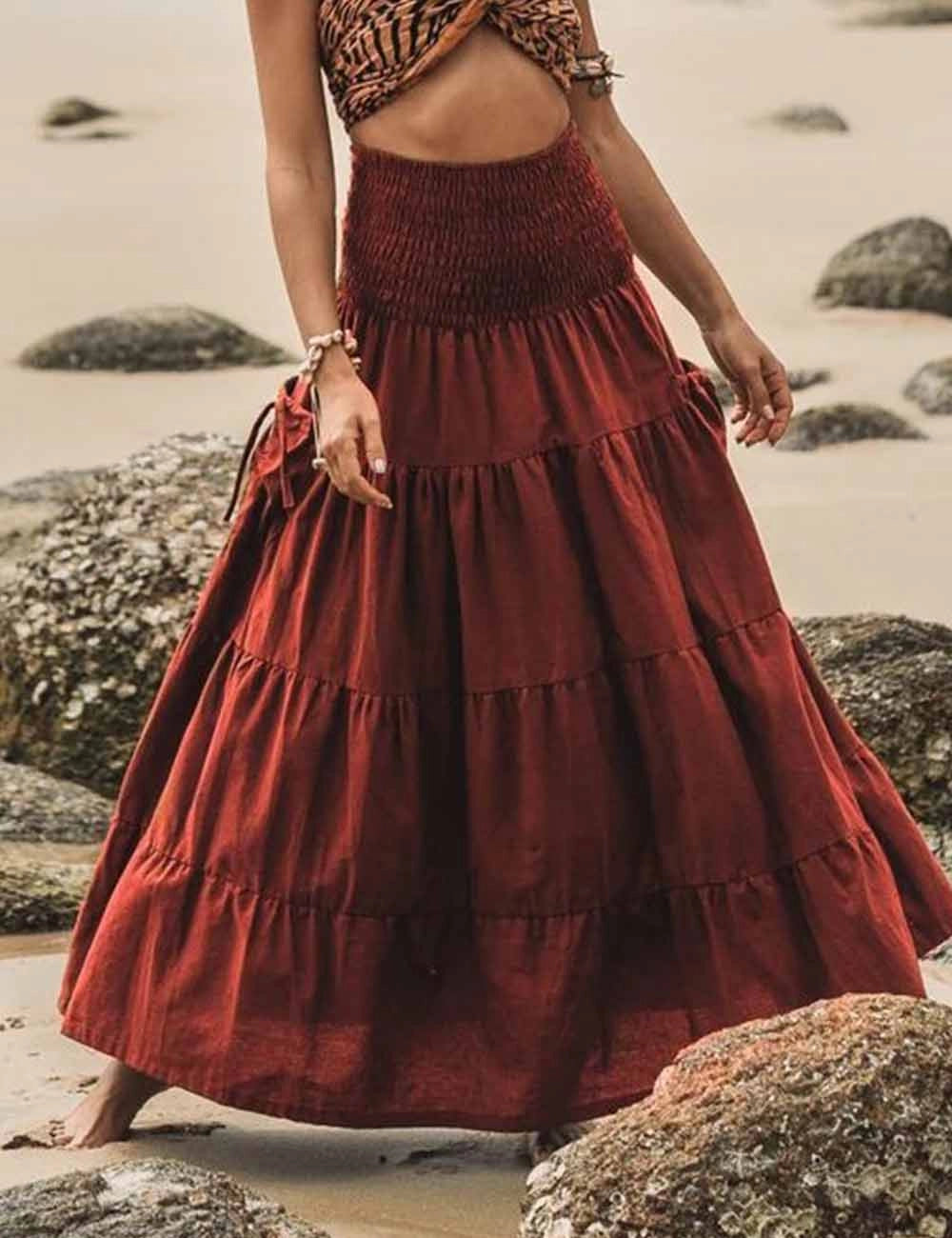 Apparel- Sweet Karma Boho Ruched Maxi Skirt