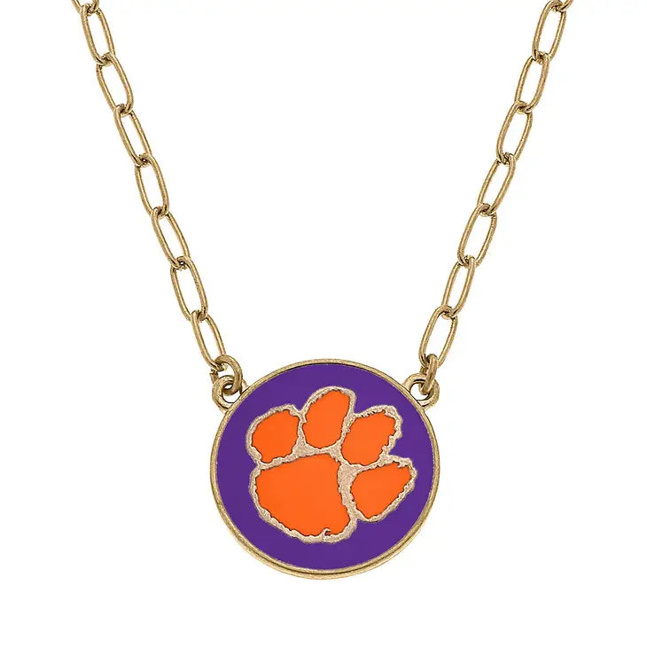 Necklaces- Canvas Clemson Disc Enamel Pendant