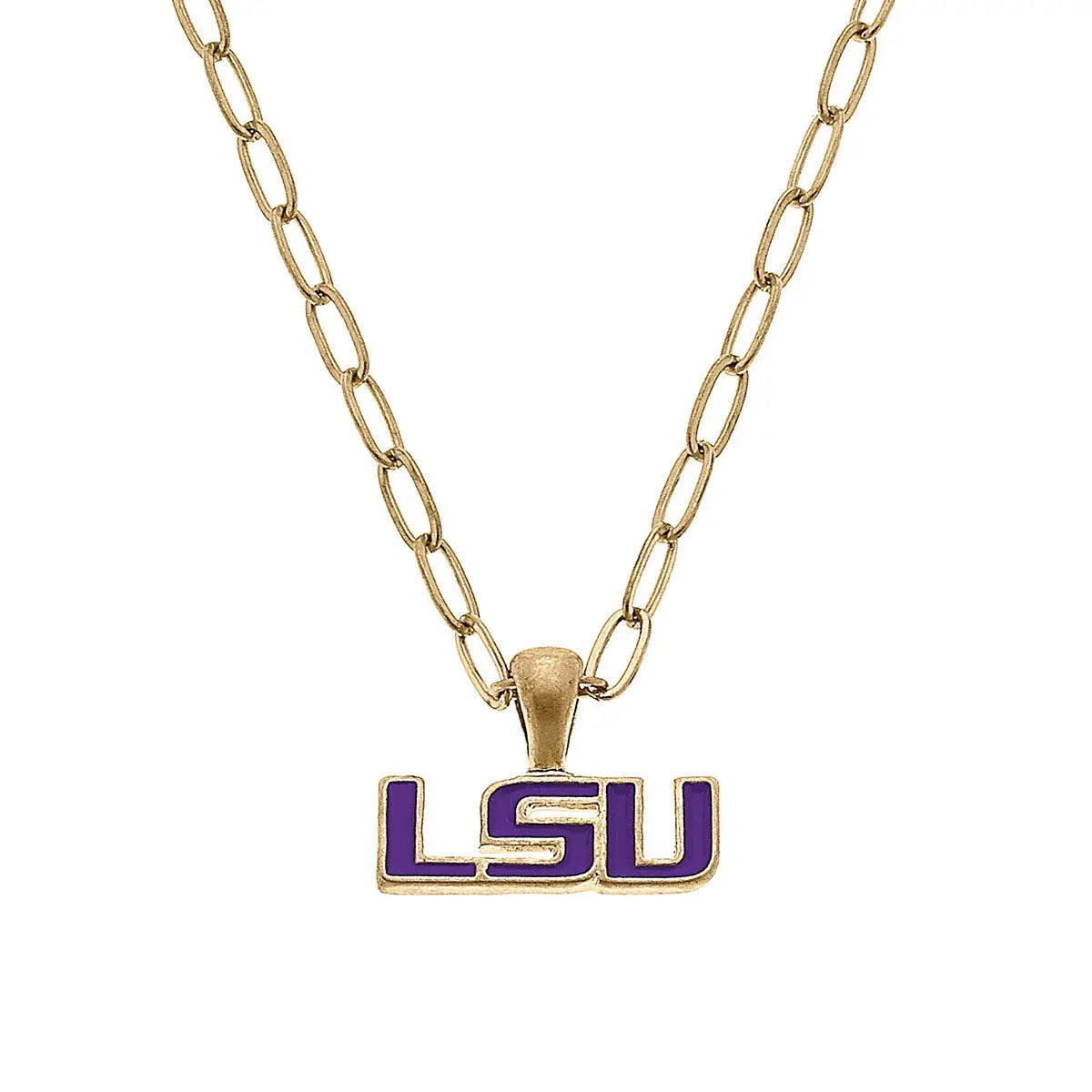 Necklaces- Canvas LSU Tigers Enamel Pendant