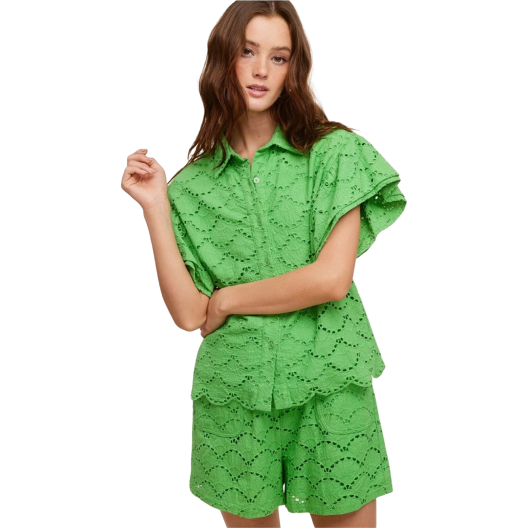Apparel- Fanco Oversized Eyelet Butterfly Top
