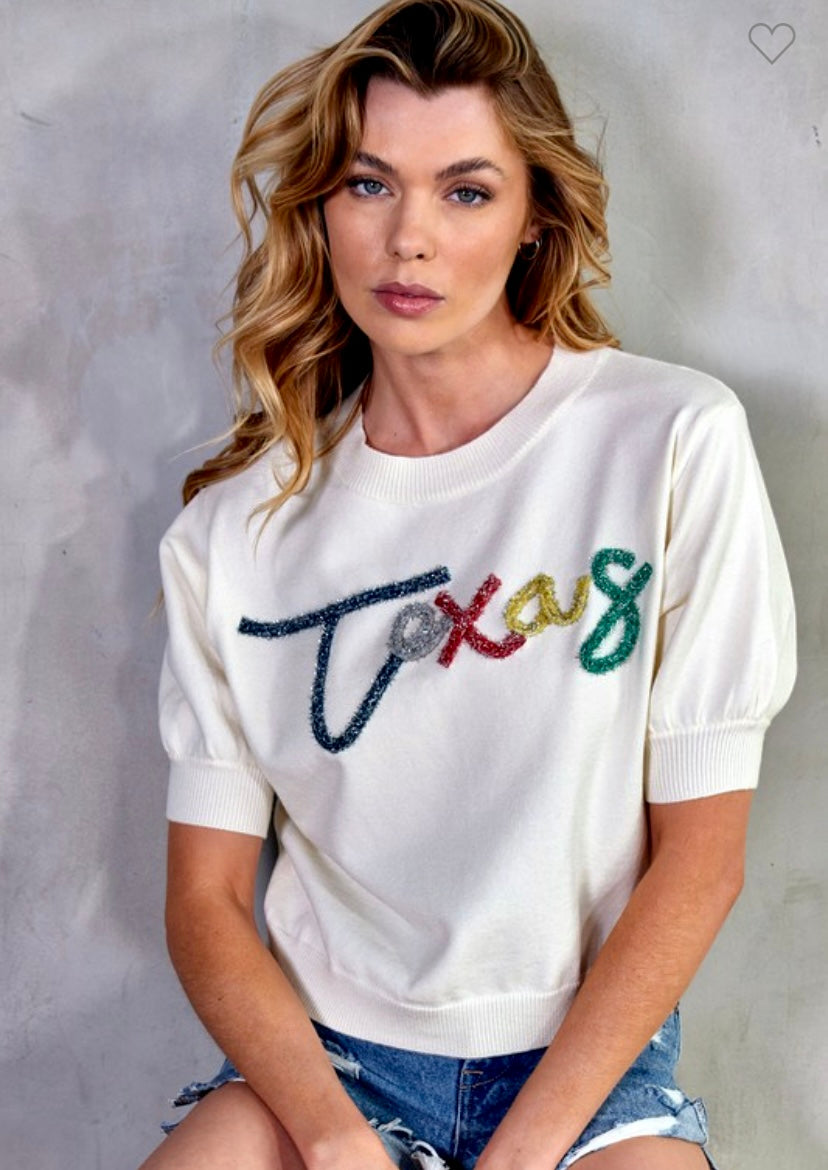 Apparel- Wanna B ME Texas Metallic Appliqué Knit Top