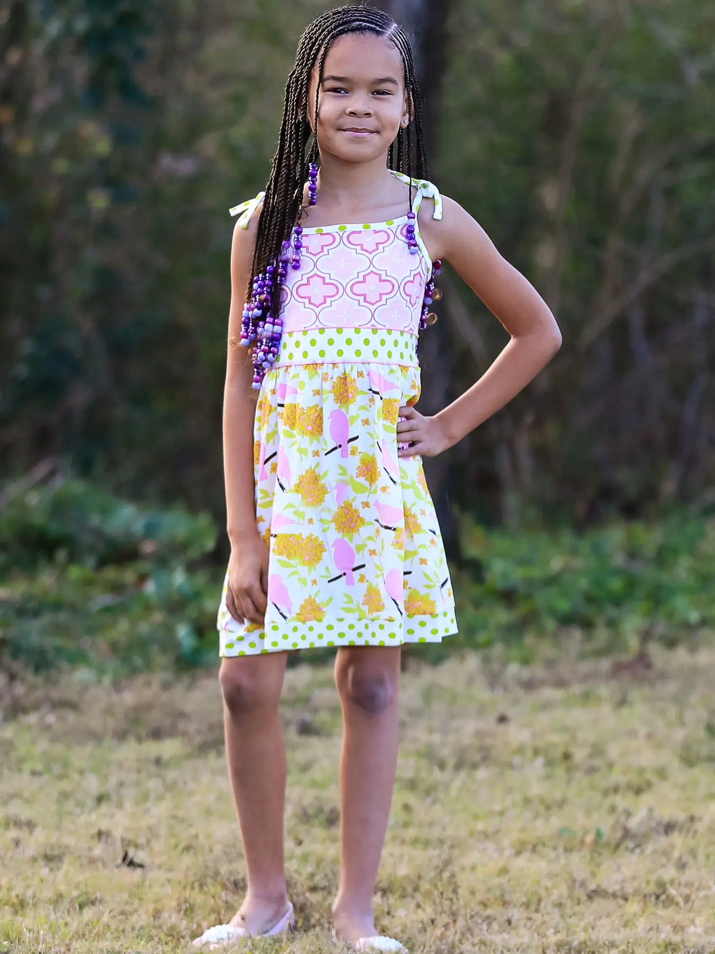 Girls- AnnLoren Floral Birds Sundress