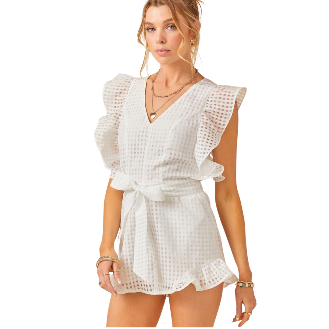 Apparel - Day+Moon Ruffled Sheer Gingham Romper