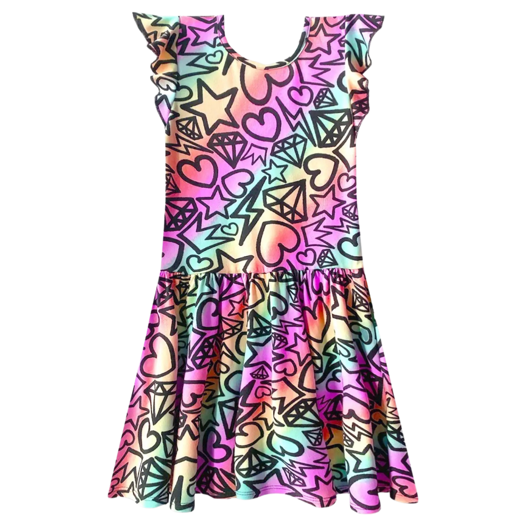 Apparel- PixieLane French Flutter Sleeve Be Happy Dress