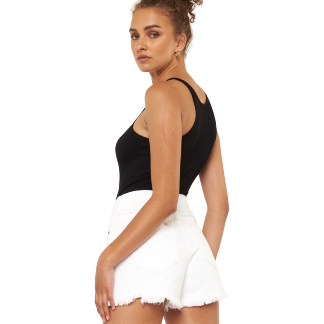 Apparel- Kan Can High Waist Mom White Denim Shorts