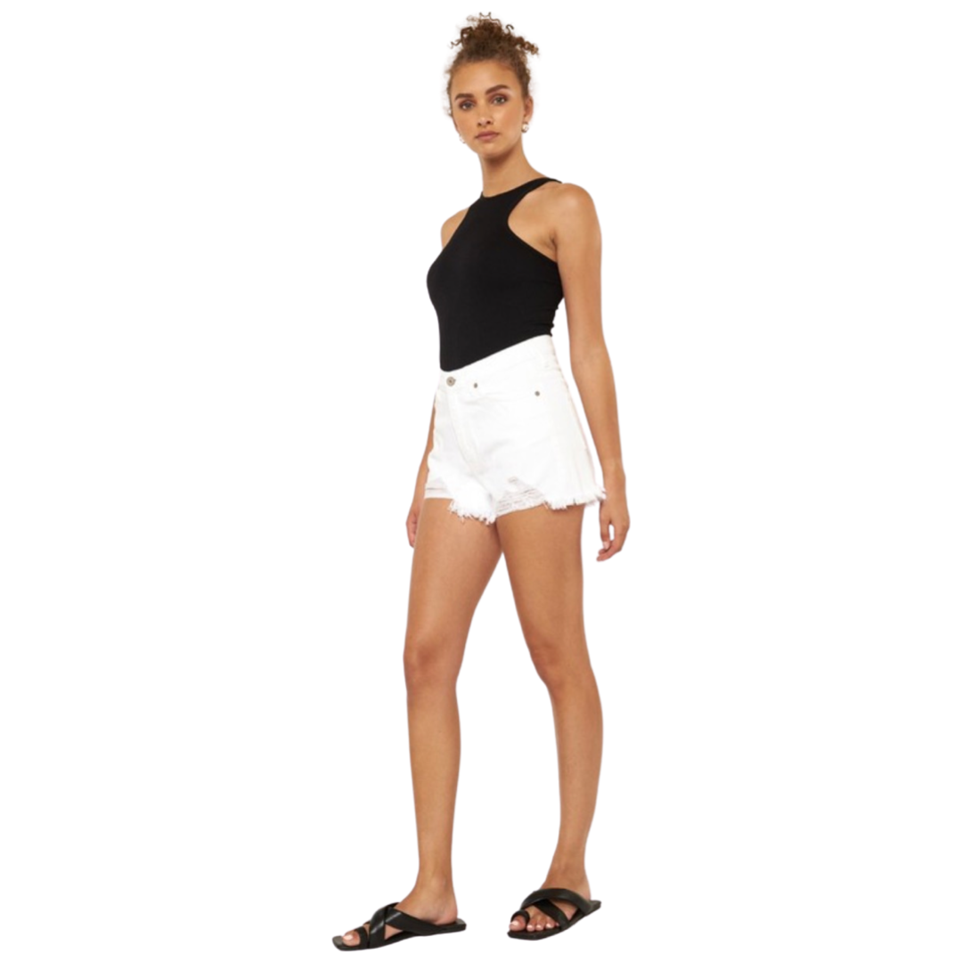 Apparel- Kan Can High Waist Mom White Denim Shorts