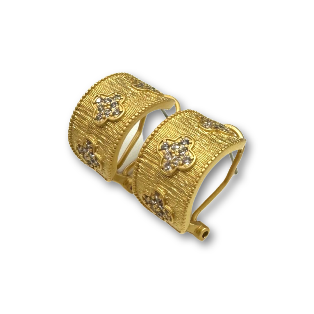 Earrings- M&E Bling Enamel Clover Wide Hoop