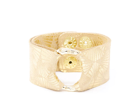 Bracelets- Keva Fanfare Gold Leather Cuff